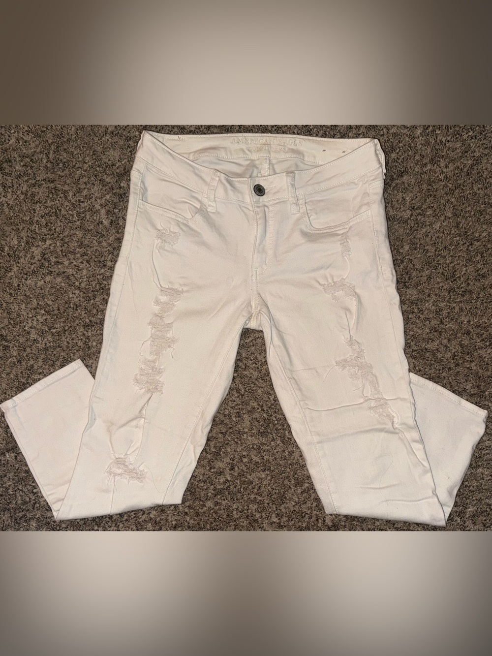 American Eagle Outfitters White Distressed Jegging Crop Super Stretch Jeans